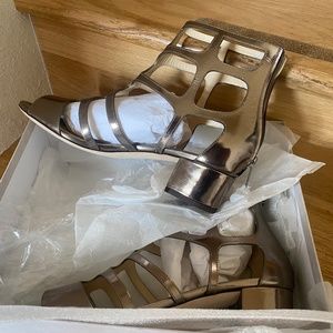 Jimmy Choo Ren 35 Antique Military | Metallic Sandal | Block Heel | Never Worn